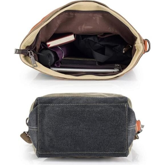 Canvas Handbag Multi-Color Striped Lattice Cross Body Shoulder Purse Bag - Picture 3 of 8